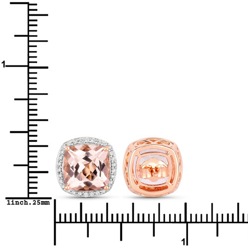 6.07 Carat Genuine Morganite and White Diamond 14K Rose Gold Earrings