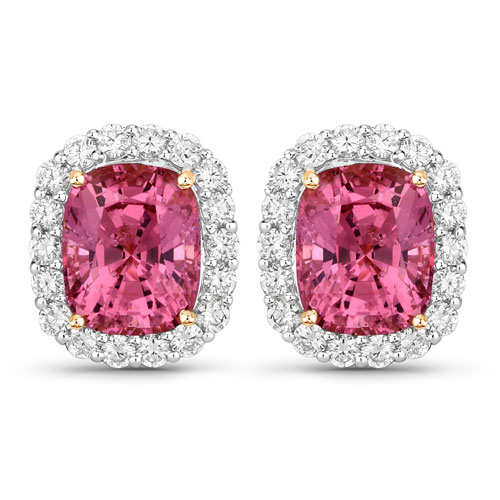 Earrings-9.26 Carat Genuine Pink Spinel and White Diamond 18K Yellow Gold Earrings