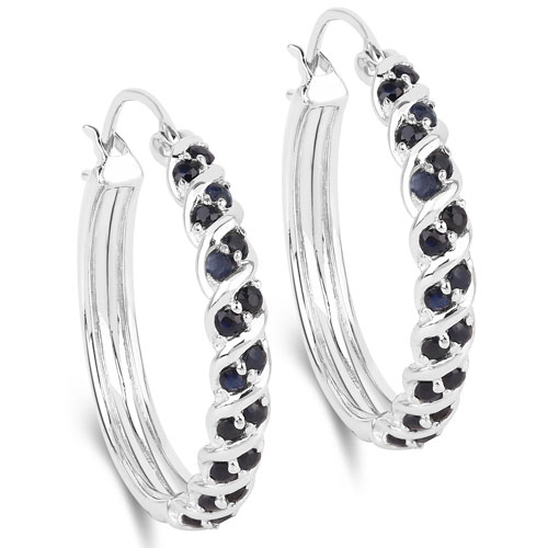 Earrings-1.01 Carat Genuine Blue Sapphire .925 Sterling Silver Earrings