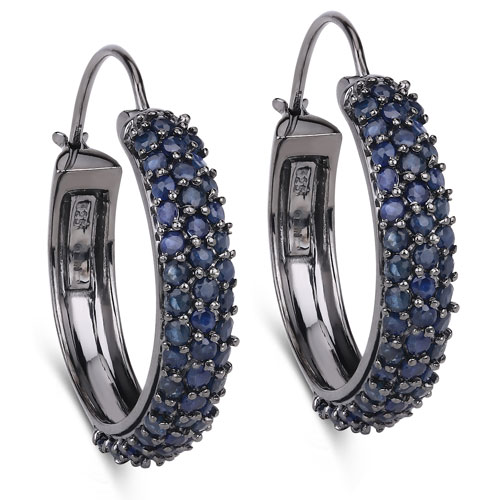 Earrings-4.59 Carat Genuine Blue Sapphire .925 Sterling Silver Earrings