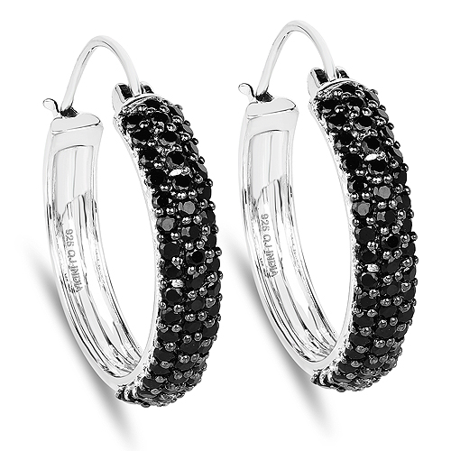 Earrings-4.08 Carat Genuine Black Spinel .925 Sterling Silver Earrings