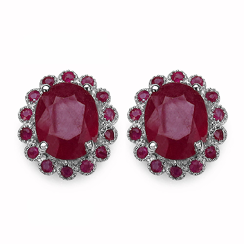 Earrings-7.78 Carat Genuine Glass Filled Ruby & Ruby .925 Sterling Silver Earrings