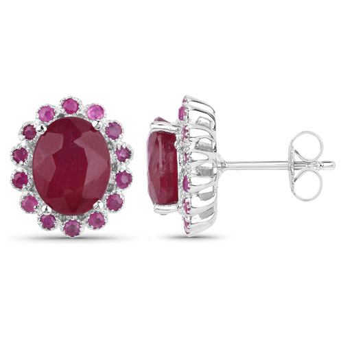6.76 Carat Glass Filled Ruby and Ruby .925 Sterling Silver Earrings