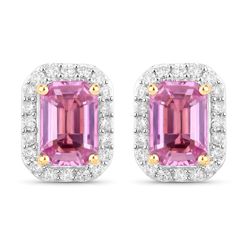 Earrings-1.46 Carat Genuine Pink Sapphire and White Diamond 14K Yellow Gold Earrings