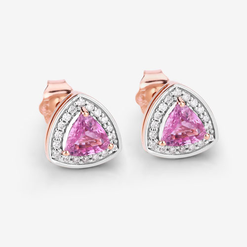 1.05 Carat Genuine Pink Sapphire and White Diamond 14K Rose Gold Earrings