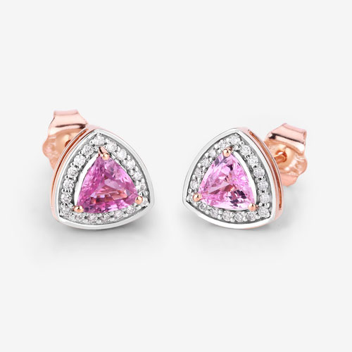 1.05 Carat Genuine Pink Sapphire and White Diamond 14K Rose Gold Earrings