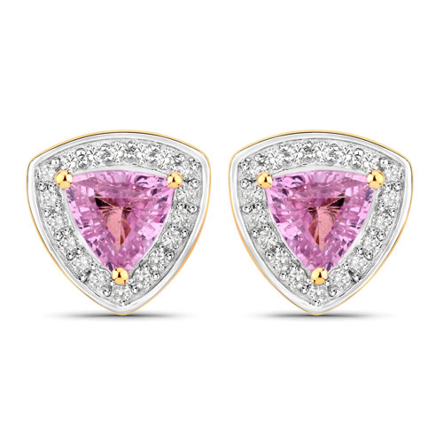 Earrings-1.05 Carat Genuine Pink Sapphire and White Diamond 14K Yellow Gold Earrings