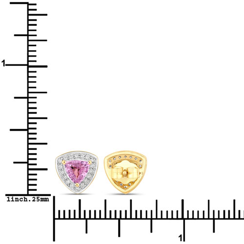 1.05 Carat Genuine Pink Sapphire and White Diamond 14K Yellow Gold Earrings