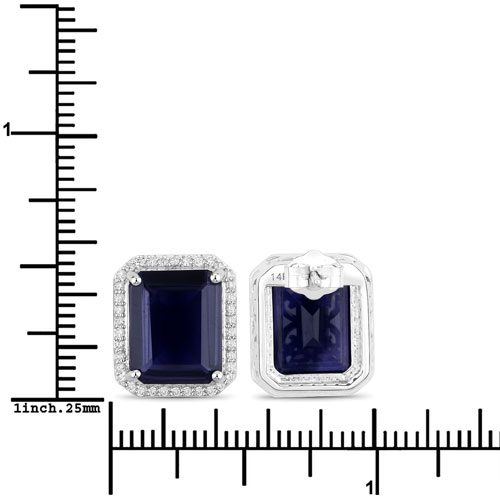 7.17 Carat Genuine Iolite and White Diamond 14K White Gold Earrings