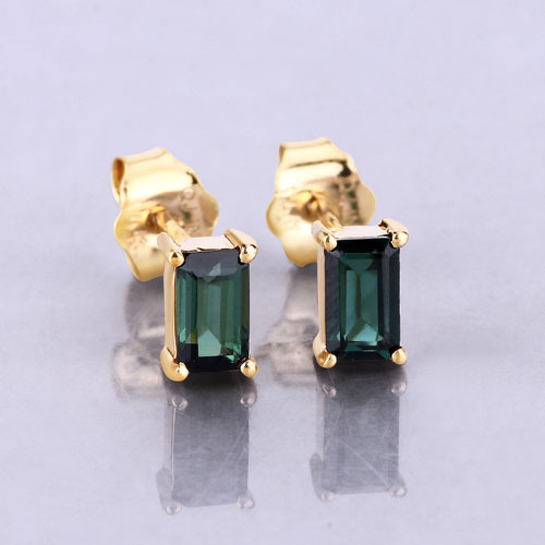 0.64 Carat Genuine Green Tourmaline 14K Yellow Gold Earrings