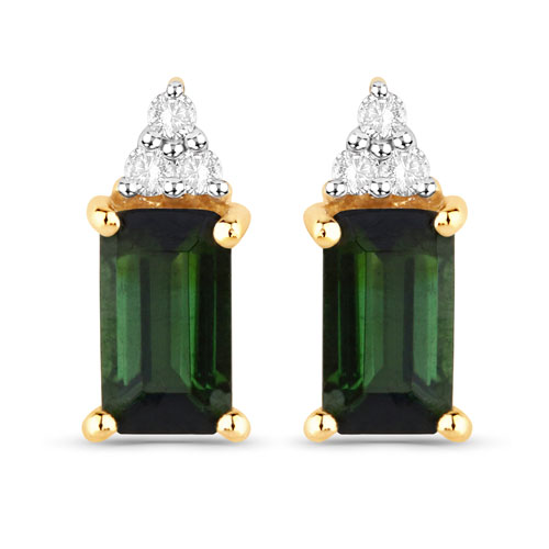 Earrings-0.59 Carat Genuine Green Tourmaline and White Diamond 14K Yellow Gold Earrings