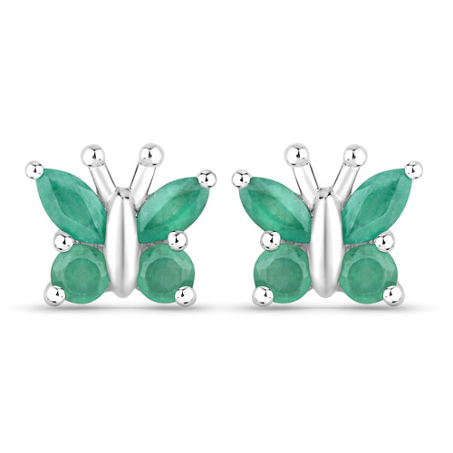 Emerald-0.88 Carat Genuine Emerald .925 Sterling Silver Earrings