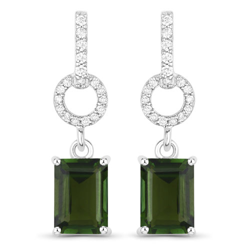 Earrings-2.28 Carat Genuine Green Tourmaline and White Diamond 14K White Gold Earrings