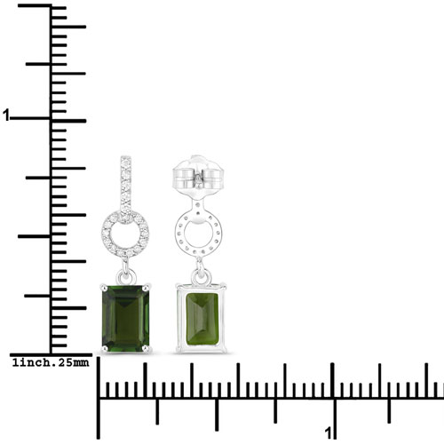 2.28 Carat Genuine Green Tourmaline and White Diamond 14K White Gold Earrings