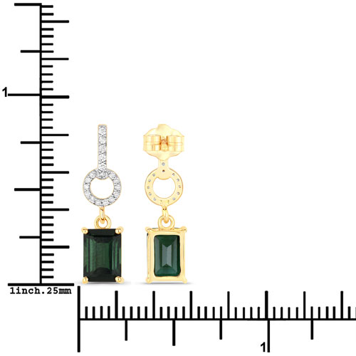 2.28 Carat Genuine Green Tourmaline and White Diamond 14K Yellow Gold Earrings