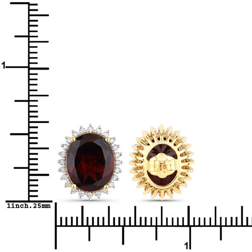 8.18 Carat Genuine Rhodolite and White Diamond 14K Yellow Gold Earrings