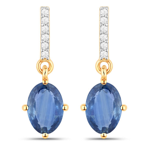 Earrings-1.95 Carat Genuine Blue Sapphire and White Diamond 10K Yellow Gold Earrings