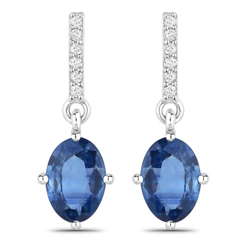 Earrings-1.95 Carat Genuine Blue Sapphire and White Diamond 14K White Gold Earrings