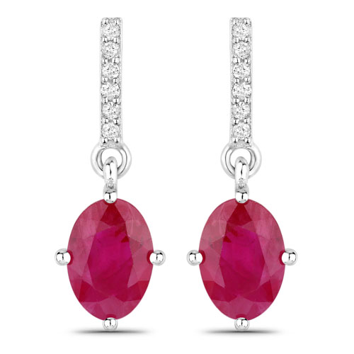 Earrings-1.75 Carat Genuine Ruby and White Diamond 14K White Gold Earrings