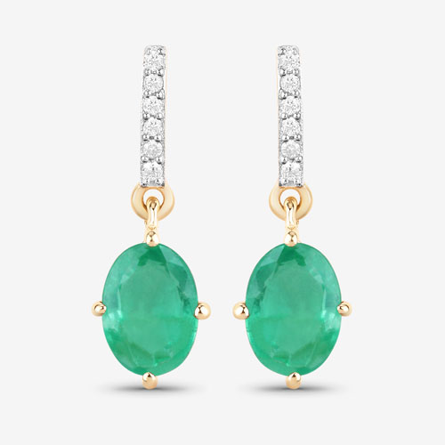 1.49 Carat Genuine Zambian Emerald and White Diamond 10K Yellow Gold Earrings