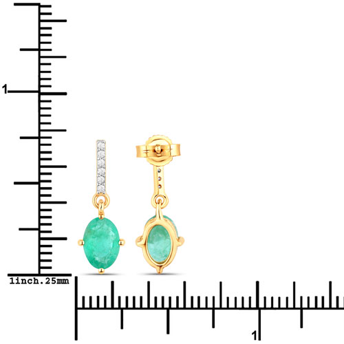1.49 Carat Genuine Zambian Emerald and White Diamond 10K Yellow Gold Earrings
