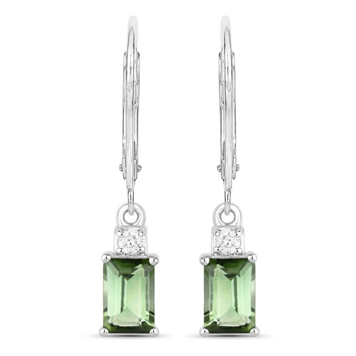 Earrings-1.28 Carat Genuine Green Tourmaline and White Diamond 14K White Gold Earrings