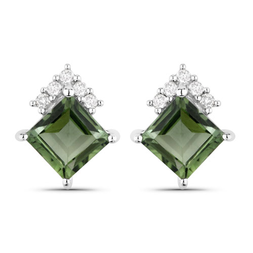 Earrings-1.66 Carat Genuine Green Tourmaline and White Diamond 14K White Gold Earrings