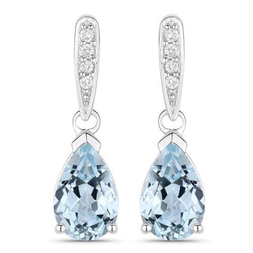 Earrings-1.97 Carat Genuine Aquamarine And White Diamond 10K White Gold Earrings