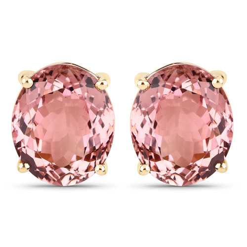 Earrings-8.32 Carat Genuine Pink Tourmaline 14K Yellow Gold Earrings