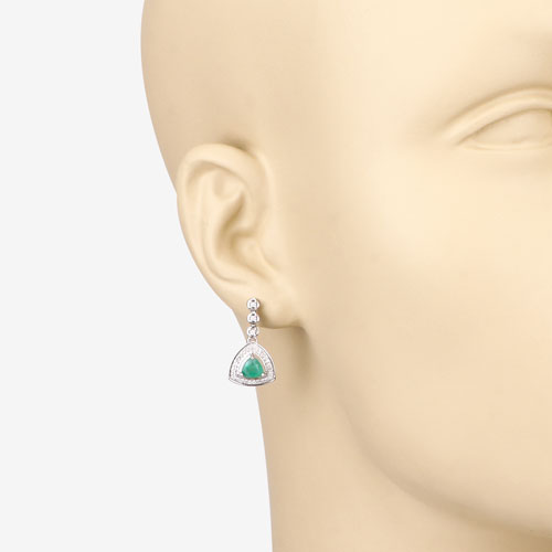 1.39 Carat Genuine Zambian Emerald and White Diamond 14K White Gold Earrings