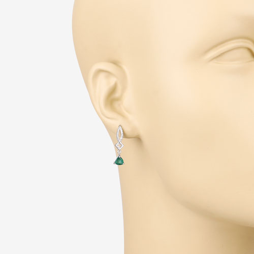 1.12 Carat Genuine Zambian Emerald and White Diamond 14K White Gold Earrings