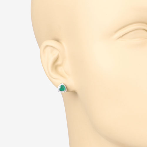 1.27 Carat Genuine Zambian Emerald and White Diamond 14K White Gold Earrings