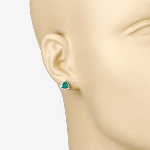 1.27 Carat Genuine Zambian Emerald and White Diamond 14K Yellow Gold Earrings