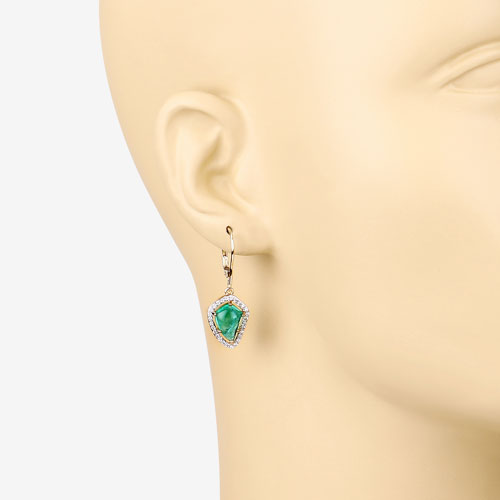 6.15 Carat Genuine Colombian Emerald and White Diamond 14K Yellow Gold Earrings