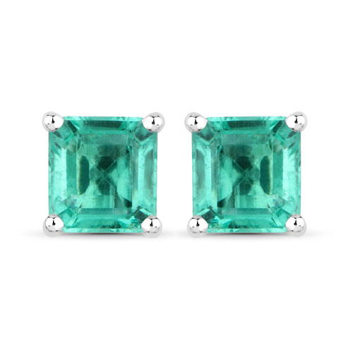 Emerald-1.06 Carat Genuine Emerald 14K White Gold Earrings