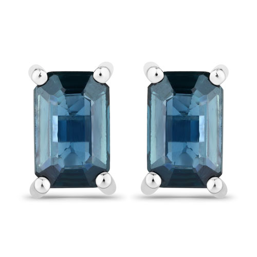 Earrings-0.80 Carat Genuine Blue Sapphire 14K White Gold Earrings