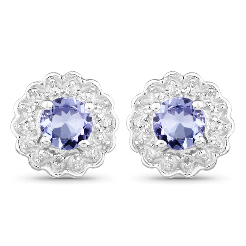 Earrings-0.50 Carat Genuine Tanzanite and White Topaz .925 Sterling Silver Earrings