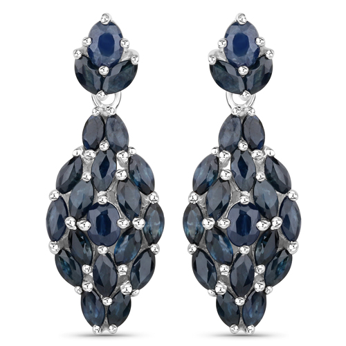 Earrings-3.86 Carat Genuine Blue Sapphire .925 Sterling Silver Earrings