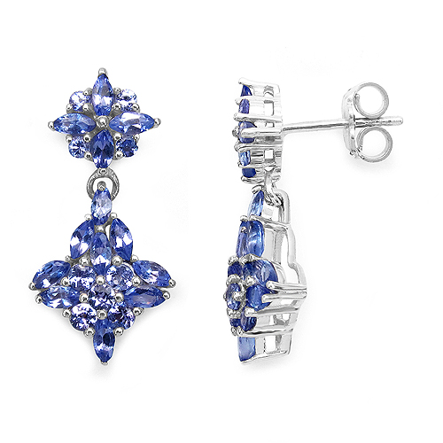 2.48 Carat Genuine Tanzanite .925 Sterling Silver Earrings