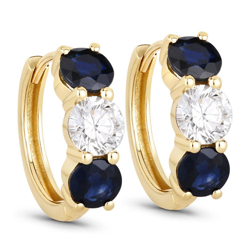 Earrings-3.60 Carat Genuine Blue Sapphire and Lab Grown Diamond 14K Yellow Gold Earrings