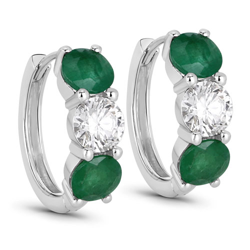 Emerald-2.72 Carat Genuine Emerald and Lab Grown Diamond 14K White Gold Earrings