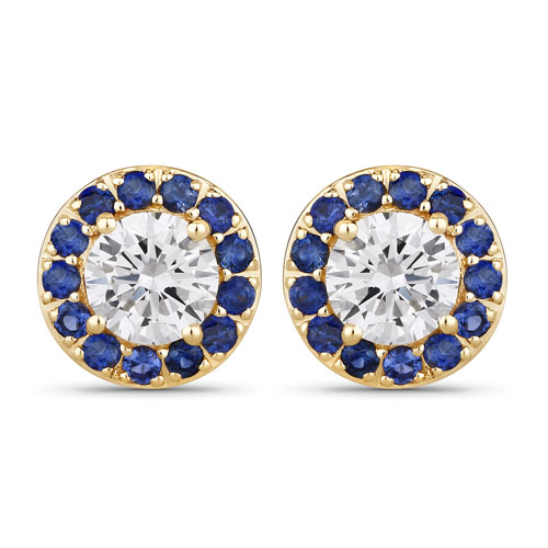 Earrings-1.52 Carat Genuine Blue Sapphire and Lab Grown Diamond 14K Yellow Gold Earrings