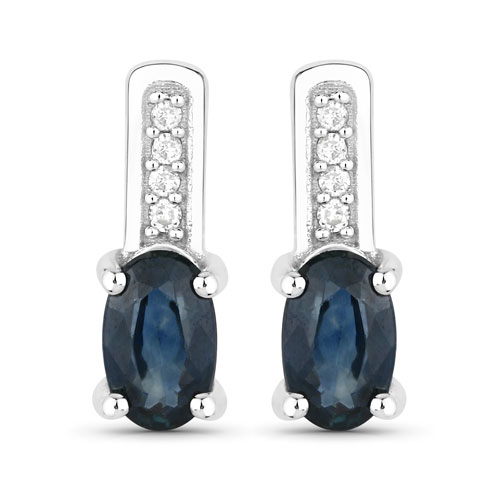 Earrings-0.46 Carat Genuine Blue Sapphire and White Diamond 14K White Gold Earrings