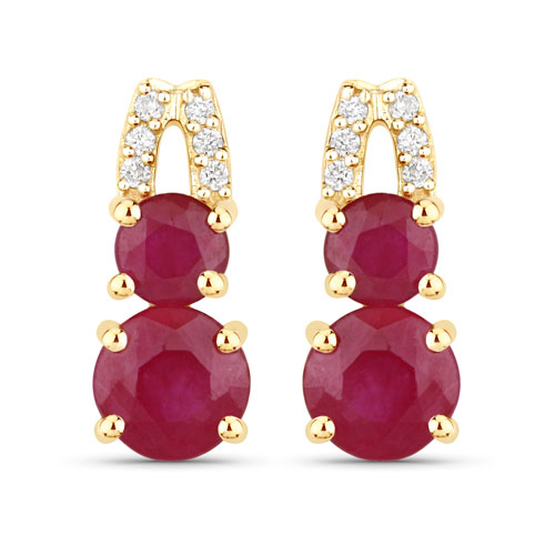 Earrings-0.89 Carat Genuine Ruby and White Diamond 14K Yellow Gold Earrings