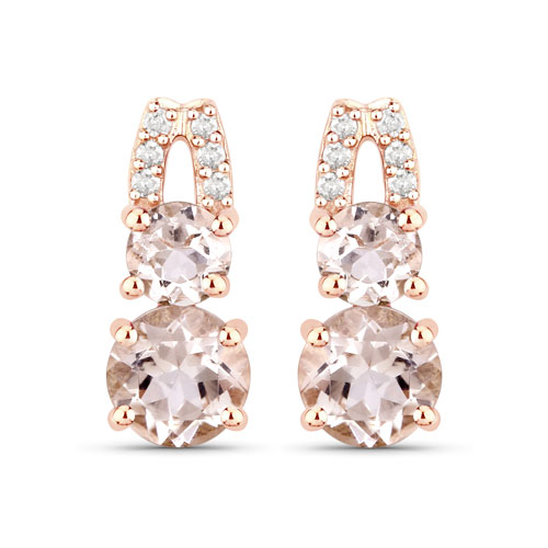 Earrings-0.65 Carat Genuine Morganite and White Diamond 14K Rose Gold Earrings