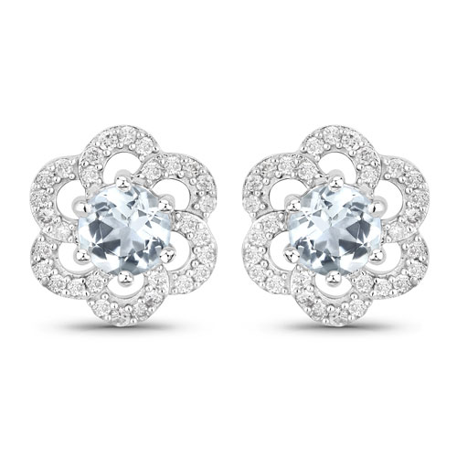 Earrings-0.61 Carat Genuine Aquamarine and White Diamond 14K White Gold Earrings