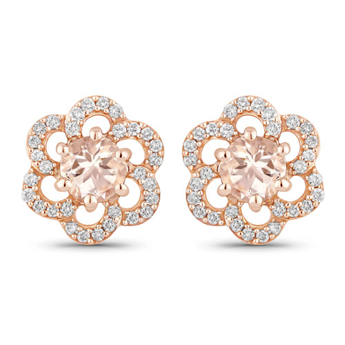 Earrings-0.61 Carat Genuine Morganite and White Diamond 14K Rose Gold Earrings