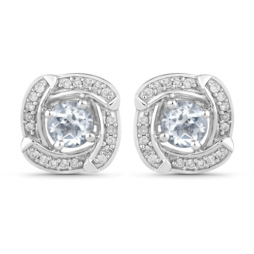 Earrings-0.56 Carat Genuine Aquamarine and White Diamond 14K White Gold Earrings