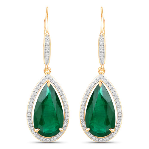 Emerald-IGI Certified 16.15 Carat Genuine Zambian Emerald and White Diamond 14K Yellow Gold Earrings