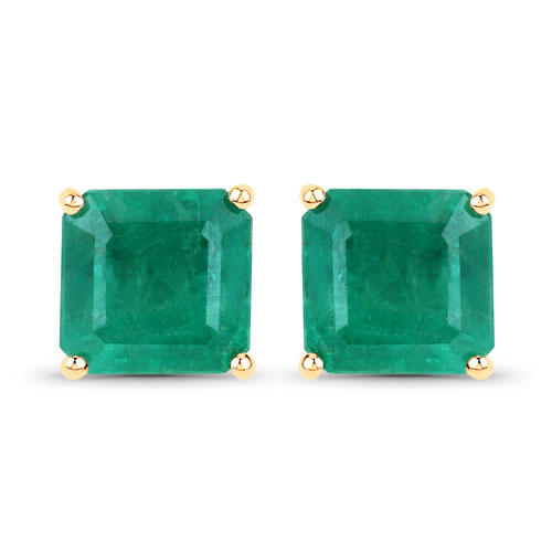 Emerald-IGI Certified 4.36 Carat Genuine Zambian Emerald 14K Yellow Gold Earrings